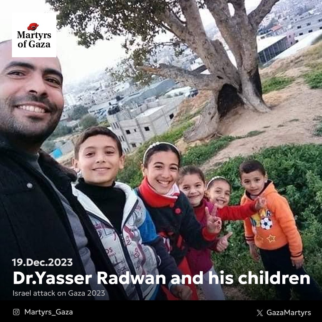 Image of martyr: Dr.Yasser Radwan and his children